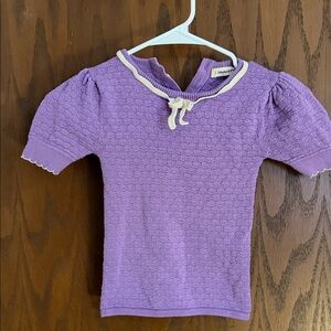 Misha And Puff Lavender Knit Sweater with Cream Trim